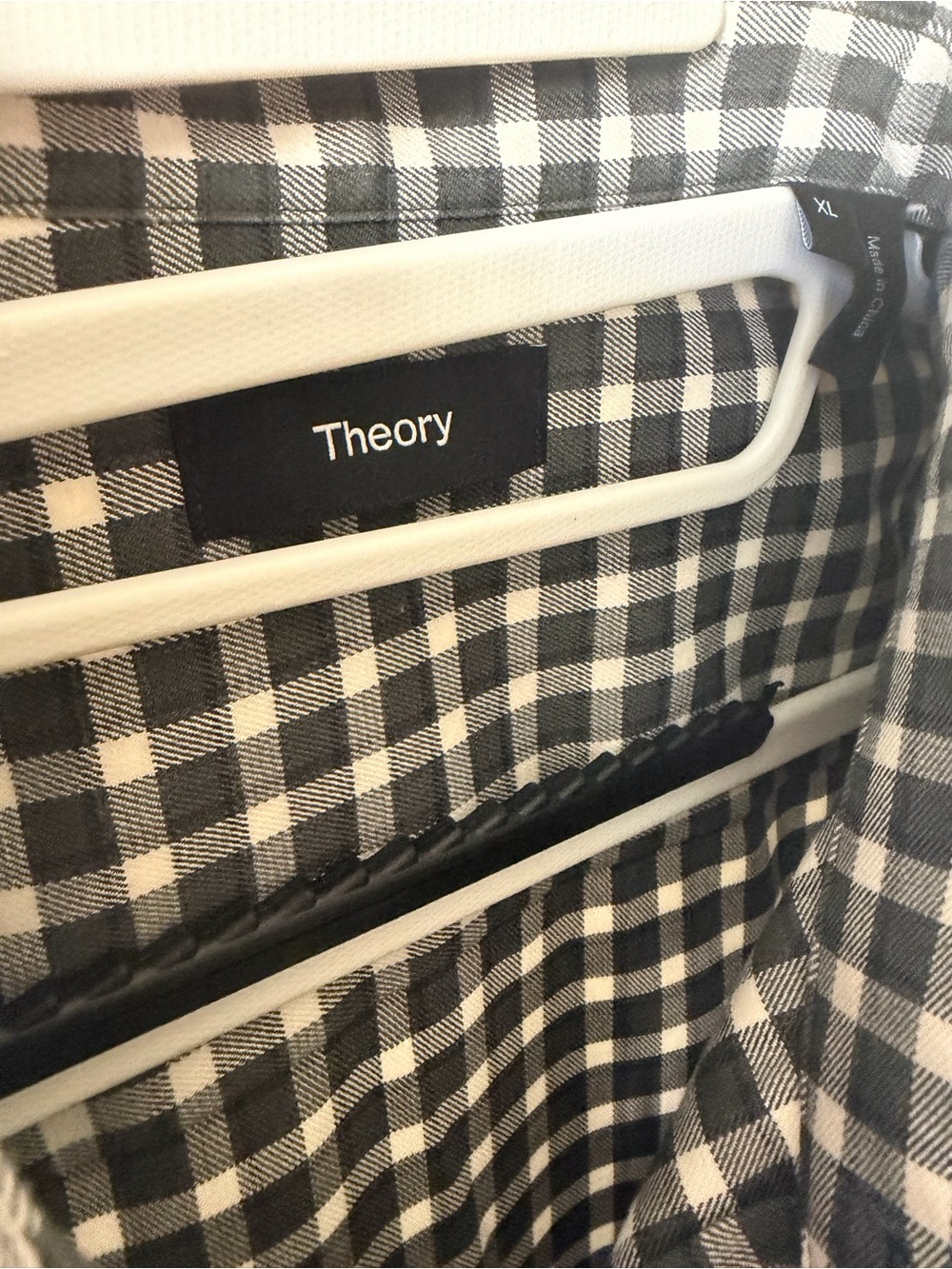 Theory Rammy NP Ombre Gingham Plaid Button Front Shirt XL Black Gray - Picture 9 of 11